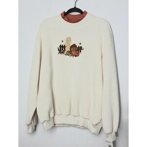 BonWorth Sweatshirt Size Large Embroidered Autumn Apples Cat Leaves Vtg NEW